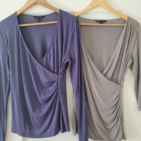 Banana Republic faux wrap shirts small. 2 shirts, 1 purple, 1 gray. $20 for both - Picture 1 of 5